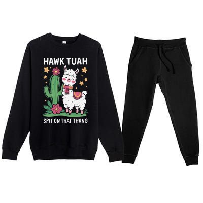 Funny Llama Hawk Tush Spit On That Thing Presidential Parody Premium Crewneck Sweatsuit Set