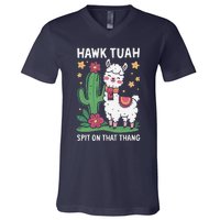 Funny Llama Hawk Tush Spit On That Thing Presidential Parody V-Neck T-Shirt