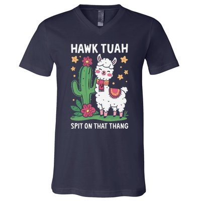 Funny Llama Hawk Tush Spit On That Thing Presidential Parody V-Neck T-Shirt