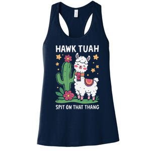 Funny Llama Hawk Tush Spit On That Thing Presidential Parody Women's Racerback Tank