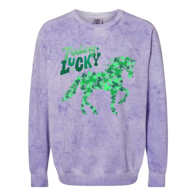 Feeling Lucky Horseback Riding Equestrian For St.PatrickS Day Colorblast Crewneck Sweatshirt