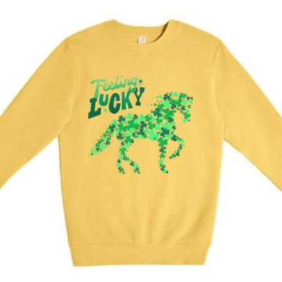 Feeling Lucky Horseback Riding Equestrian For St.PatrickS Day Premium Crewneck Sweatshirt