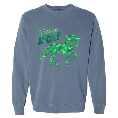 Feeling Lucky Horseback Riding Equestrian For St.PatrickS Day Garment-Dyed Sweatshirt