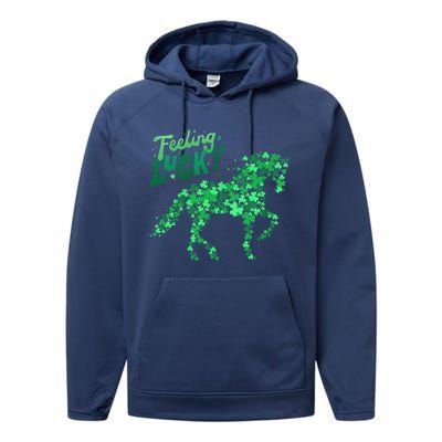 Feeling Lucky Horseback Riding Equestrian For St.PatrickS Day Performance Fleece Hoodie