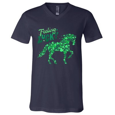 Feeling Lucky Horseback Riding Equestrian For St.PatrickS Day V-Neck T-Shirt