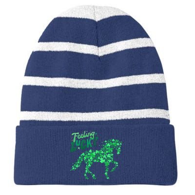 Feeling Lucky Horseback Riding Equestrian For St.PatrickS Day Striped Beanie with Solid Band