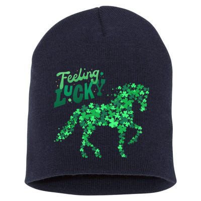 Feeling Lucky Horseback Riding Equestrian For St.PatrickS Day Short Acrylic Beanie