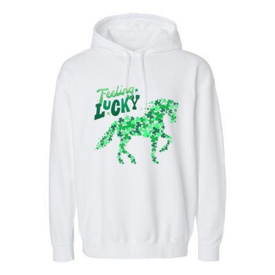 Feeling Lucky Horseback Riding Equestrian For St.PatrickS Day Garment-Dyed Fleece Hoodie