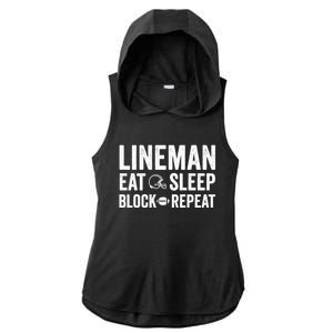 Football Lineman Hoodie Eat Sleep Block Repeat Ladies PosiCharge Tri-Blend Wicking Draft Hoodie Tank