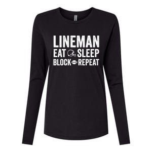 Football Lineman Hoodie Eat Sleep Block Repeat Womens Cotton Relaxed Long Sleeve T-Shirt