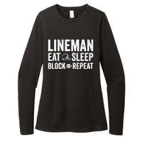 Football Lineman Hoodie Eat Sleep Block Repeat Womens CVC Long Sleeve Shirt