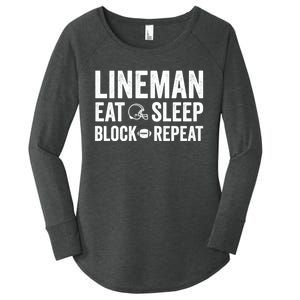 Football Lineman Hoodie Eat Sleep Block Repeat Women's Perfect Tri Tunic Long Sleeve Shirt