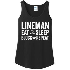 Football Lineman Hoodie Eat Sleep Block Repeat Ladies Essential Tank