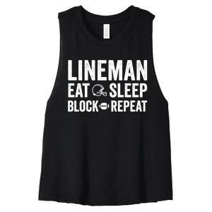 Football Lineman Hoodie Eat Sleep Block Repeat Women's Racerback Cropped Tank