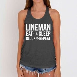 Football Lineman Hoodie Eat Sleep Block Repeat Women's Knotted Racerback Tank