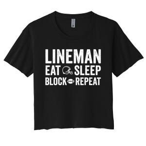 Football Lineman Hoodie Eat Sleep Block Repeat Women's Crop Top Tee