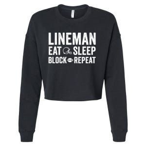 Football Lineman Hoodie Eat Sleep Block Repeat Cropped Pullover Crew