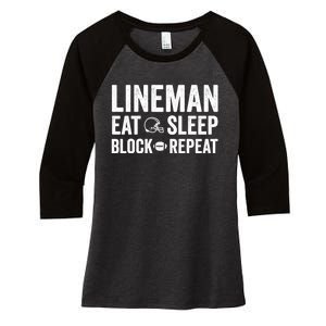 Football Lineman Hoodie Eat Sleep Block Repeat Women's Tri-Blend 3/4-Sleeve Raglan Shirt