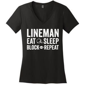 Football Lineman Hoodie Eat Sleep Block Repeat Women's V-Neck T-Shirt