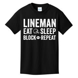 Football Lineman Hoodie Eat Sleep Block Repeat Kids T-Shirt