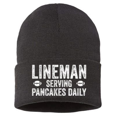 Football Lineman Hoodie Serving Pancakes Daily Sustainable Knit Beanie