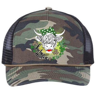 Funny Lucky Heifer St Patricks Day Leopard Cow Shamrock Retro Rope Trucker Hat Cap