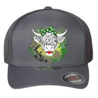 Funny Lucky Heifer St Patricks Day Leopard Cow Shamrock Flexfit Unipanel Trucker Cap