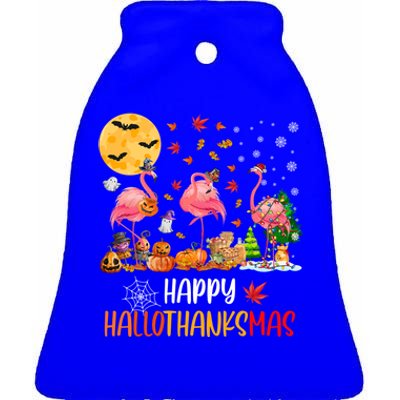 Flamingo Lover Happy Hallothanksmas Meaningful Gift Ceramic Bell Ornament