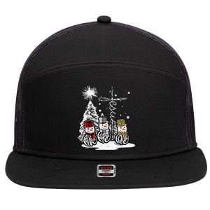 Faith Love Hope Cross Winter Snowman 7 Panel Mesh Trucker Snapback Hat