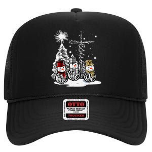 Faith Love Hope Cross Winter Snowman High Crown Mesh Back Trucker Hat