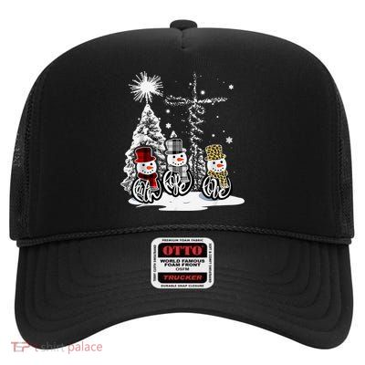 Faith Love Hope Cross Winter Snowman High Crown Mesh Back Trucker Hat