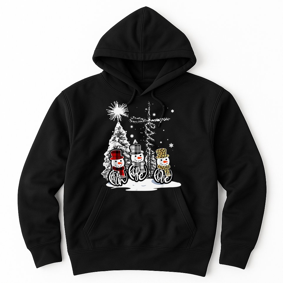 Faith Love Hope Cross Winter Snowman Hoodie
