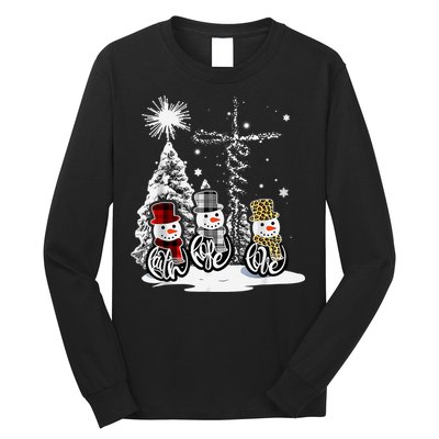 Faith Love Hope Cross Winter Snowman Long Sleeve Shirt