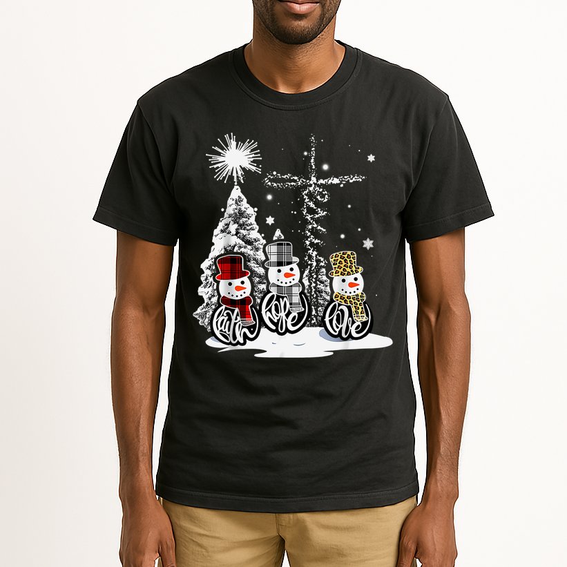 Faith Love Hope Cross Winter Snowman Tall T-Shirt