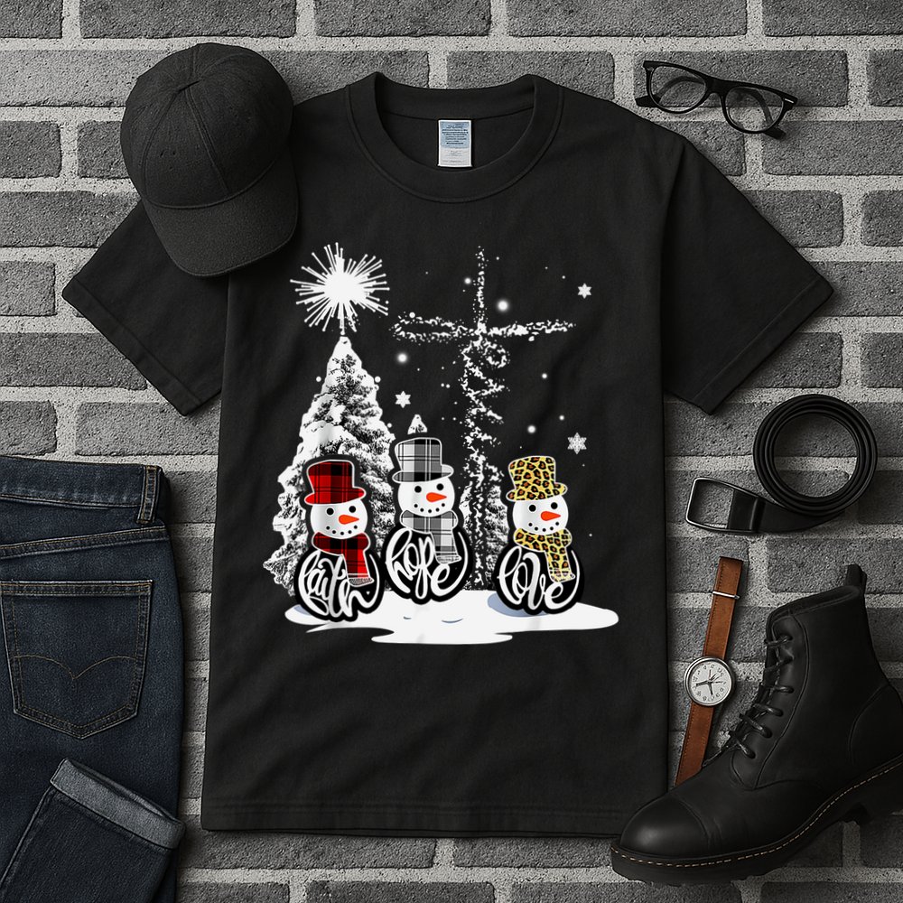 Faith Love Hope Cross Winter Snowman Tall T-Shirt