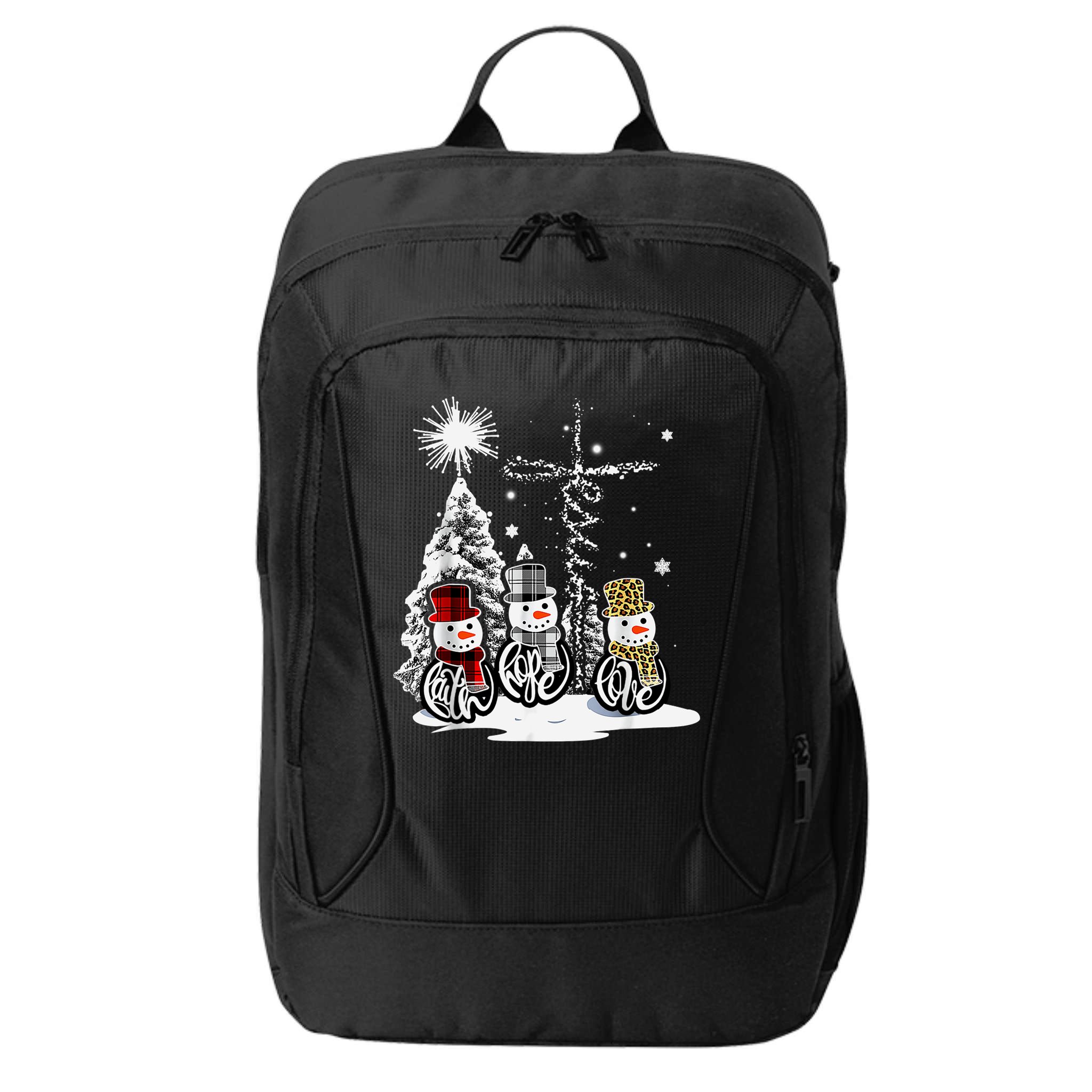 Faith Love Hope Cross Winter Snowman City Backpack