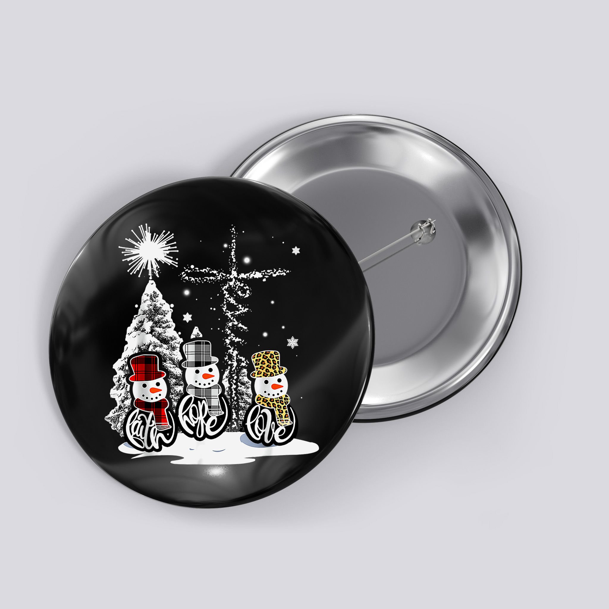 Faith Love Hope Cross Winter Snowman Button