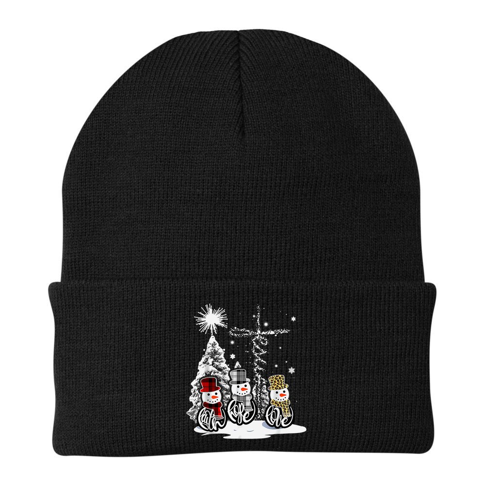 Faith Love Hope Cross Winter Snowman Beanie