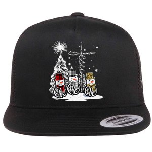 Faith Love Hope Cross Winter Snowman Flat Bill Trucker Hat