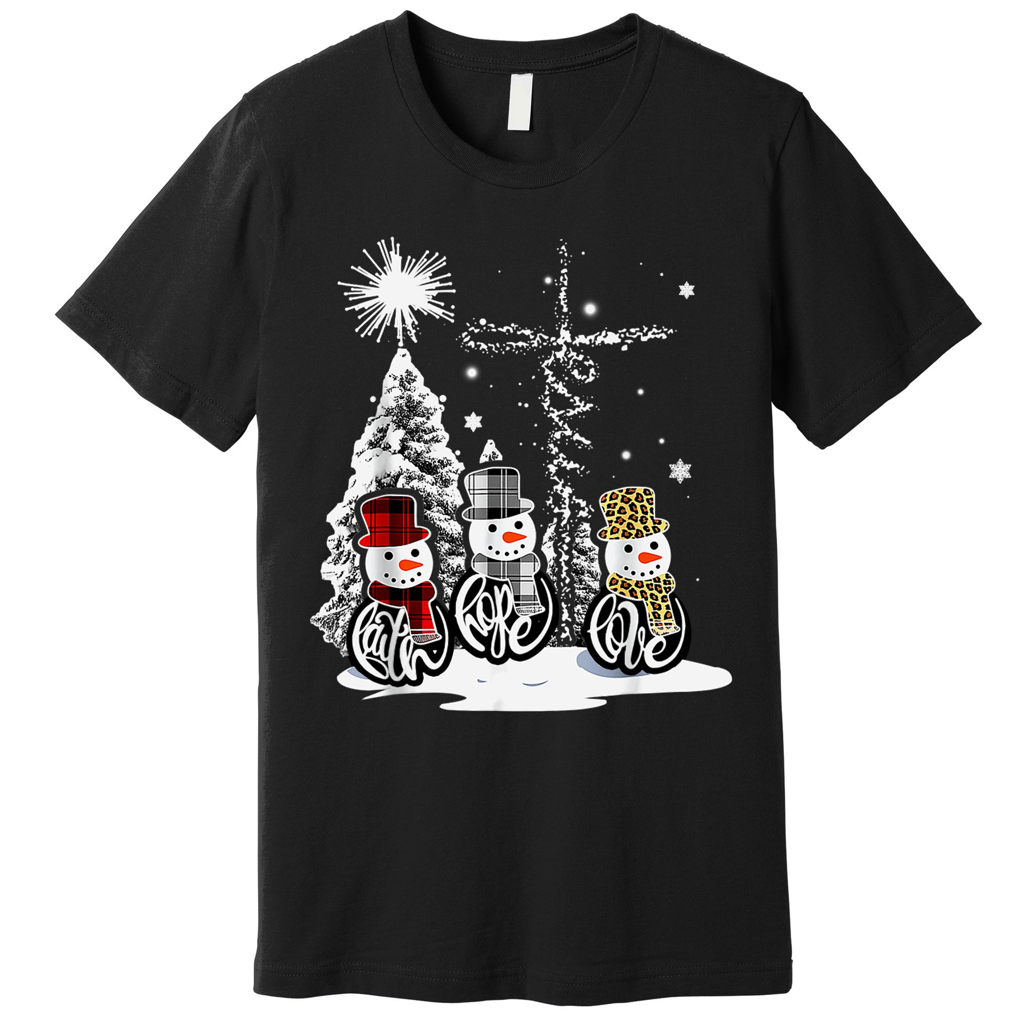 Faith Love Hope Cross Winter Snowman Premium T-Shirt
