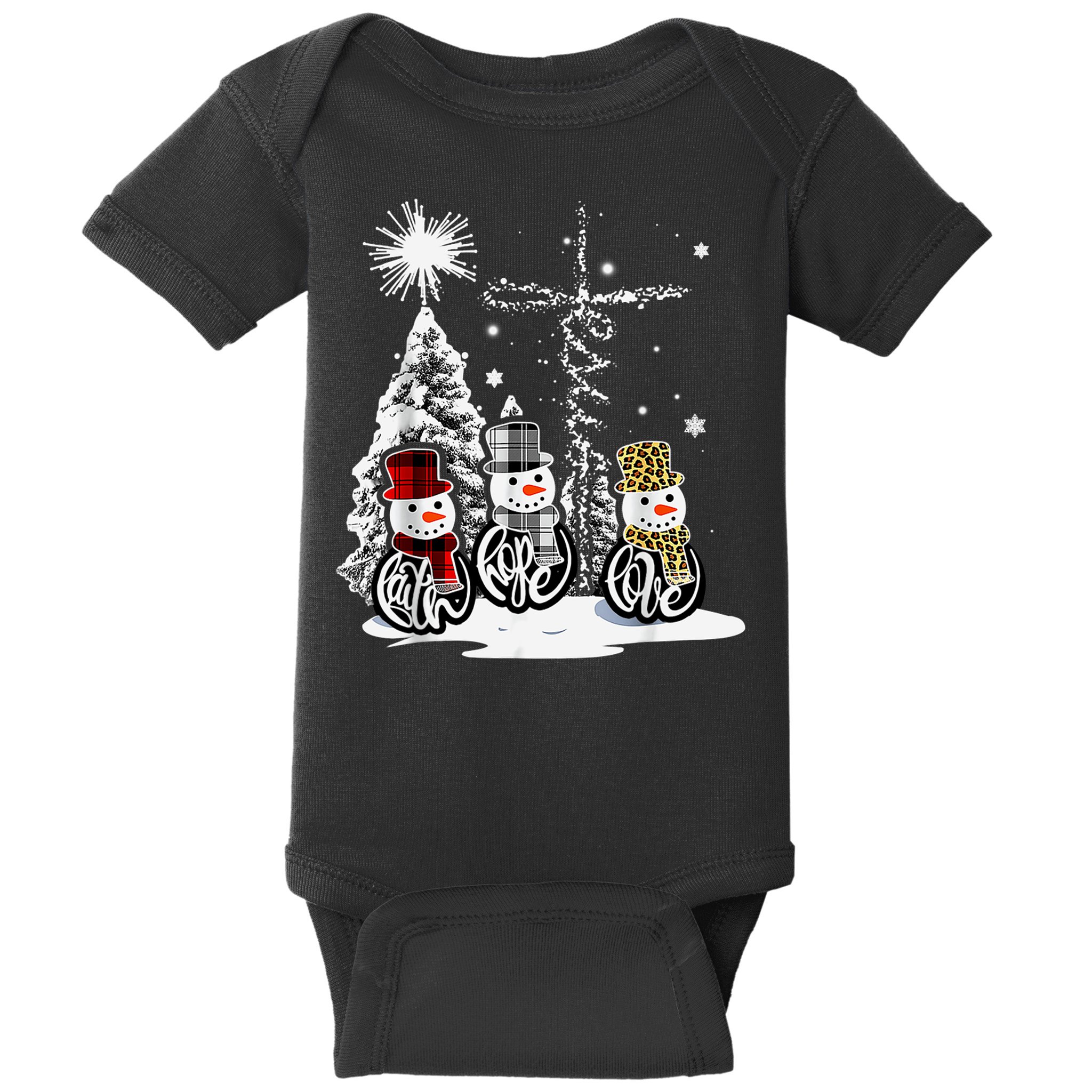 Faith Love Hope Cross Winter Snowman Baby Bodysuit