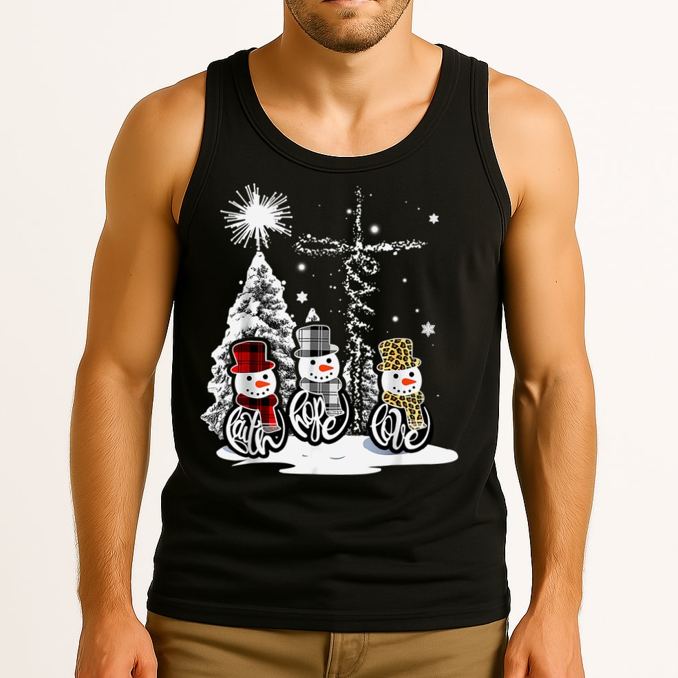Faith Love Hope Cross Winter Snowman Tank Top