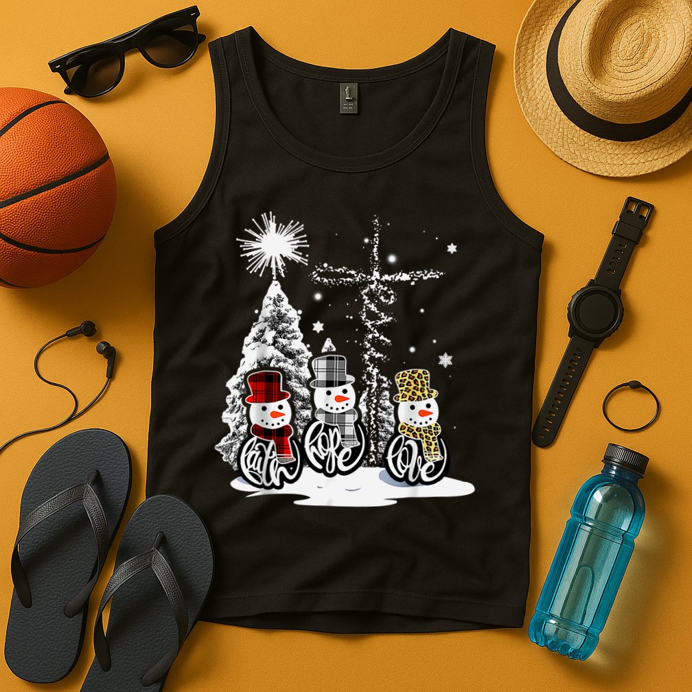 Faith Love Hope Cross Winter Snowman Tank Top