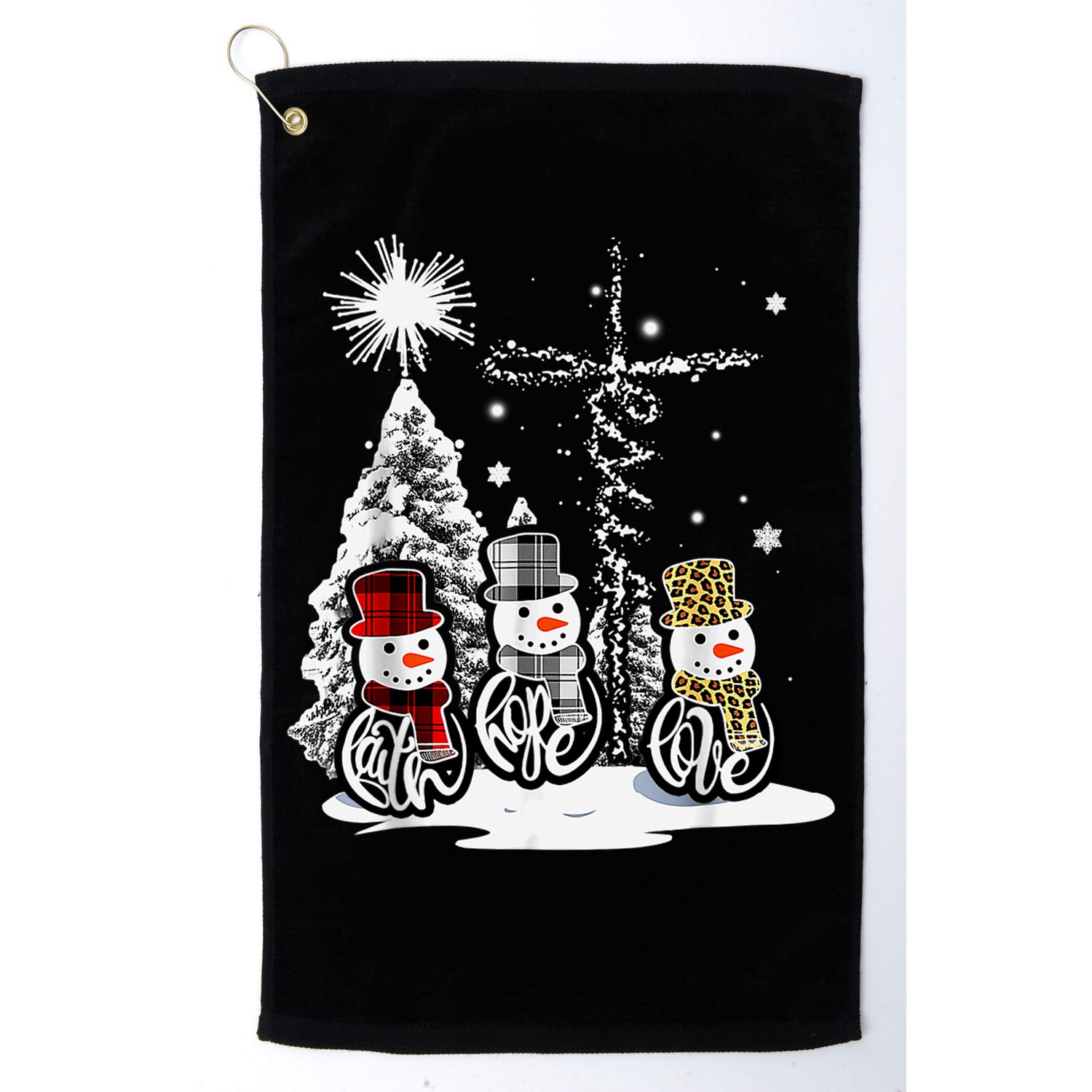 Faith Love Hope Cross Winter Snowman Golf Towel