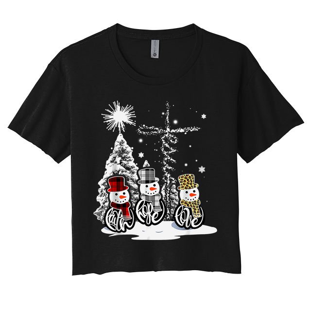 Faith Love Hope Cross Winter Snowman Crop Top
