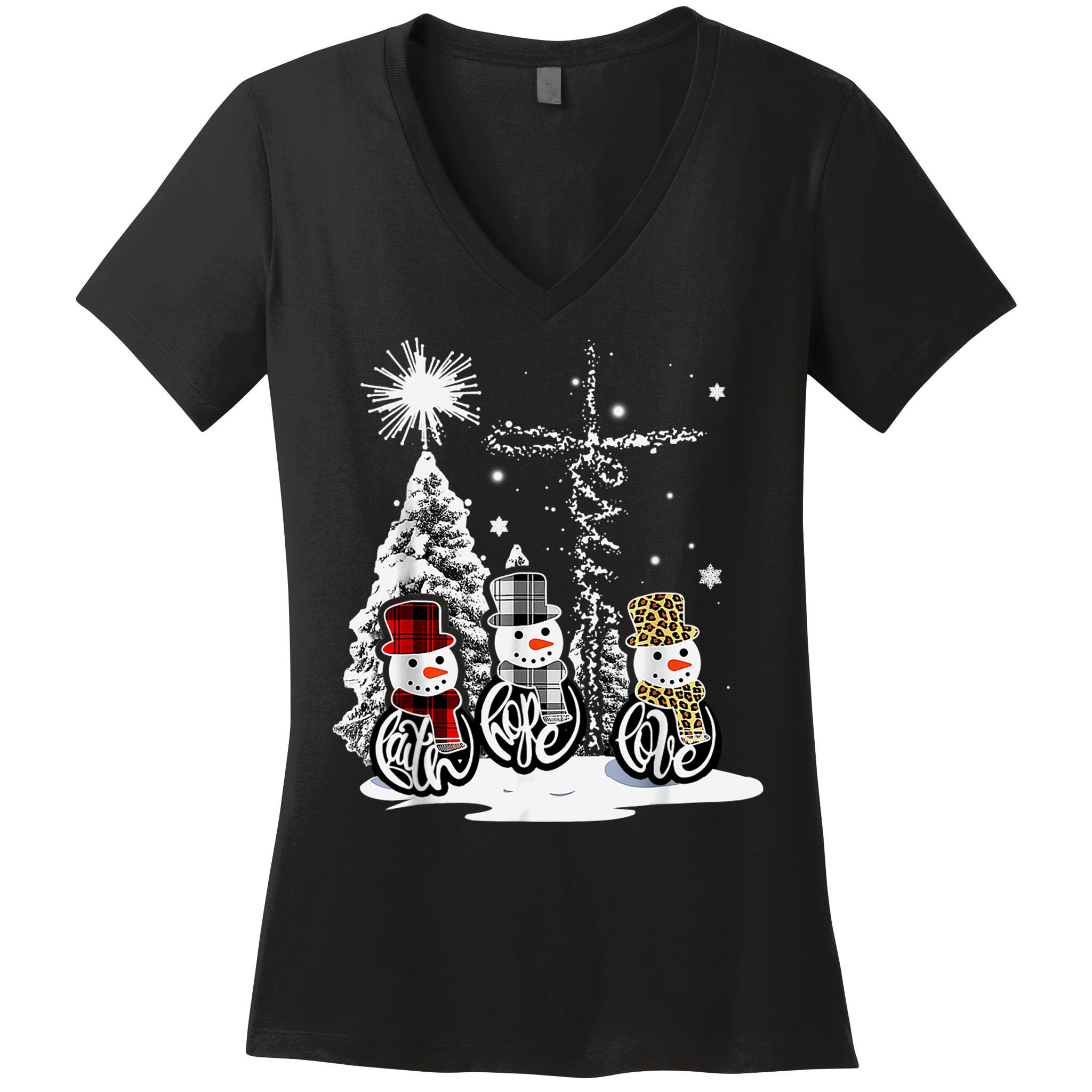 Faith Love Hope Cross Winter Snowman Women's V-Neck T-Shirt