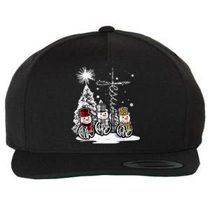 Faith Love Hope Cross Winter Snowman Wool Snapback Cap