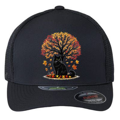 Fall Leaves Hello Autumn Cat Tree Thanksgiving Flexfit Unipanel Trucker Cap