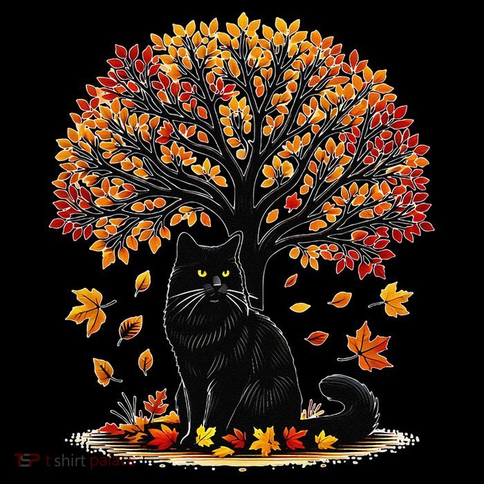 Fall Leaves Hello Autumn Cat Tree Thanksgiving Drawstring Bag