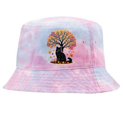 Fall Leaves Hello Autumn Cat Tree Thanksgiving Tie-Dyed Bucket Hat